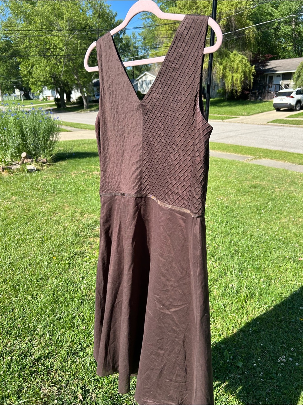 Ann Taylor Brown Cotton Textured V-Neck Dress